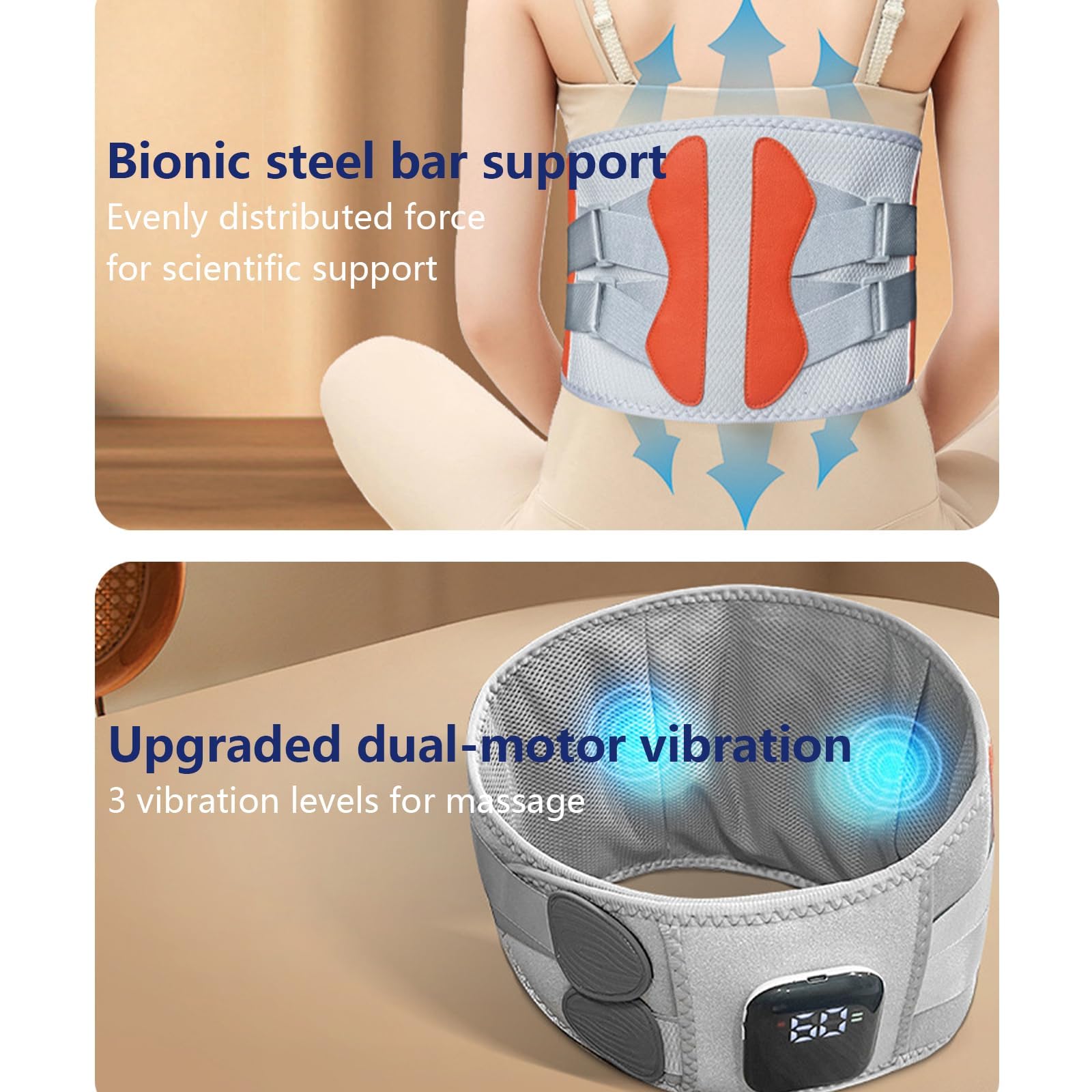CinturóN Lumbar InaláMbrico de Calor y Masaje,CinturóN de Soporte Lumbar con Almohadilla TéRmica InaláMbrica, para Aliviar la Espalda baja Alivio del Dolor Abdominal