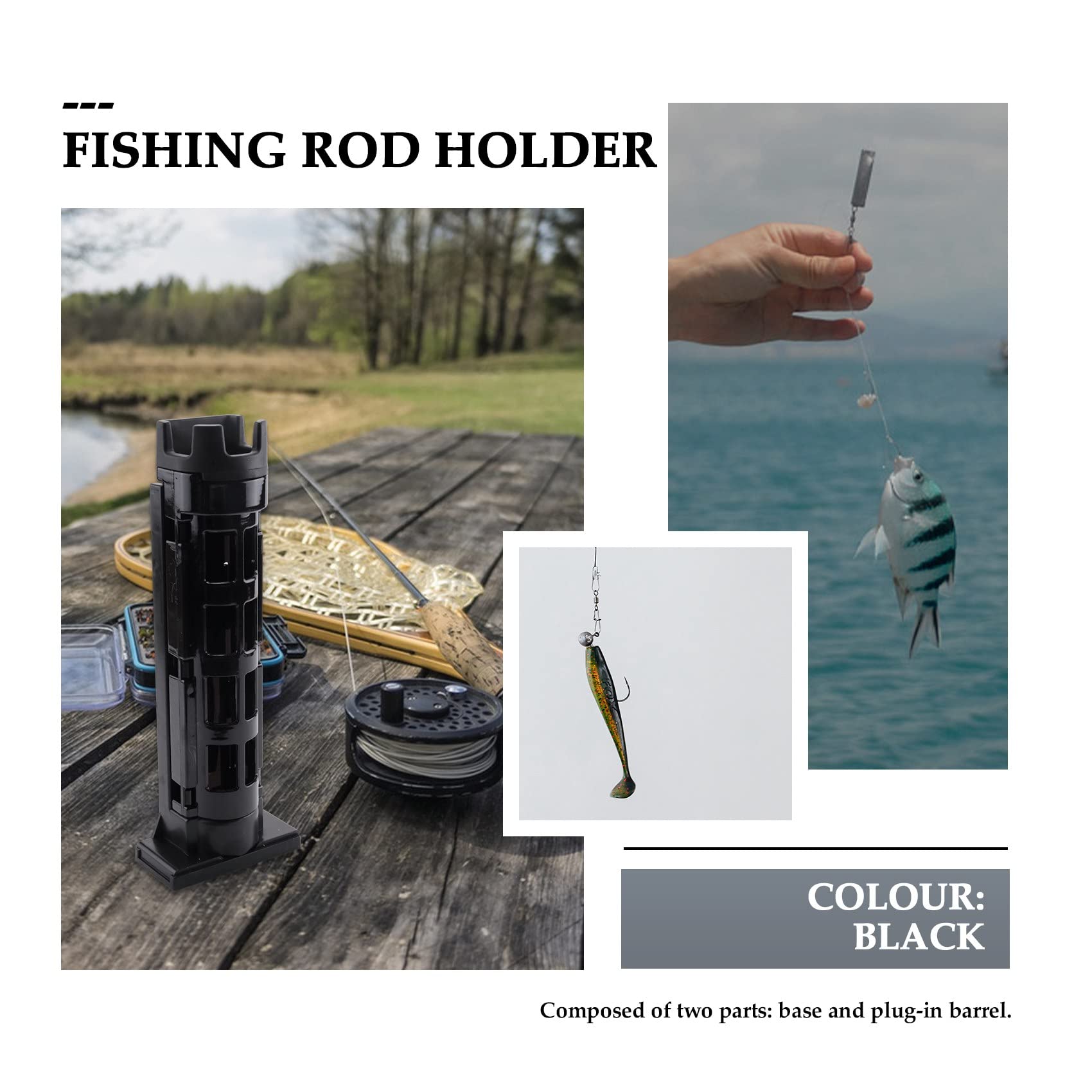 Supporto Porta Canne Da Pesca Verticale Regolabile | Base E Asta In Plastica | Accessorio Per Box Pesca