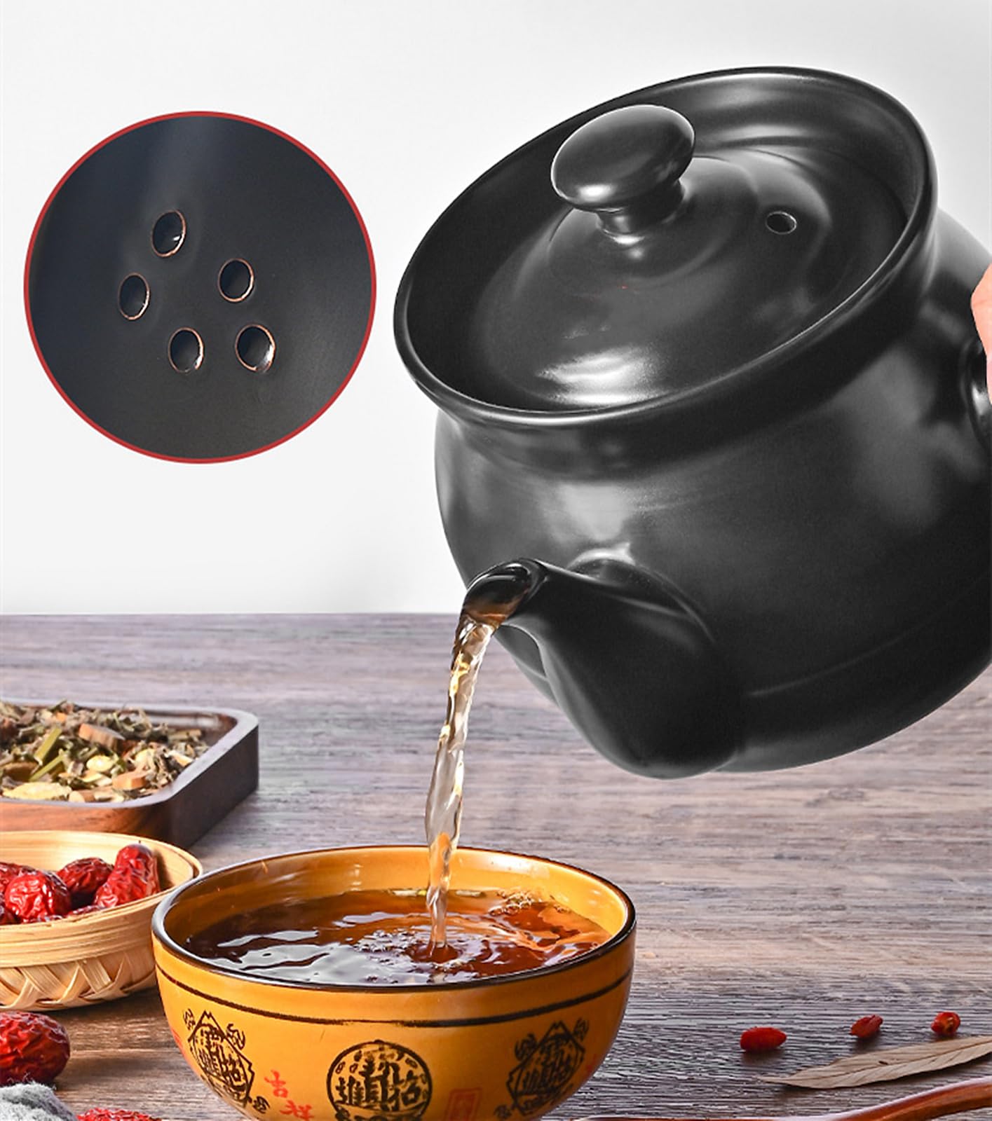セラミックキャセロール スープ鍋 ストックポット 容量6L Amazon｜漢方薬鍋 健康薬鍋 セラミックキャセロール鍋 煎じ薬に適 ふた