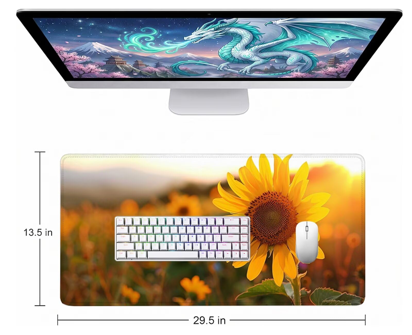 Tournesol Grand Tapis de Souris Gamer 1200x600mm, Tapis de Bureau Gaming Plantes (2) avec Coutures Renforcées, Base en Caoutchouc Antidérapant, Mouse Pad XXL pour Gaming et Bureau, Portable W6-1080