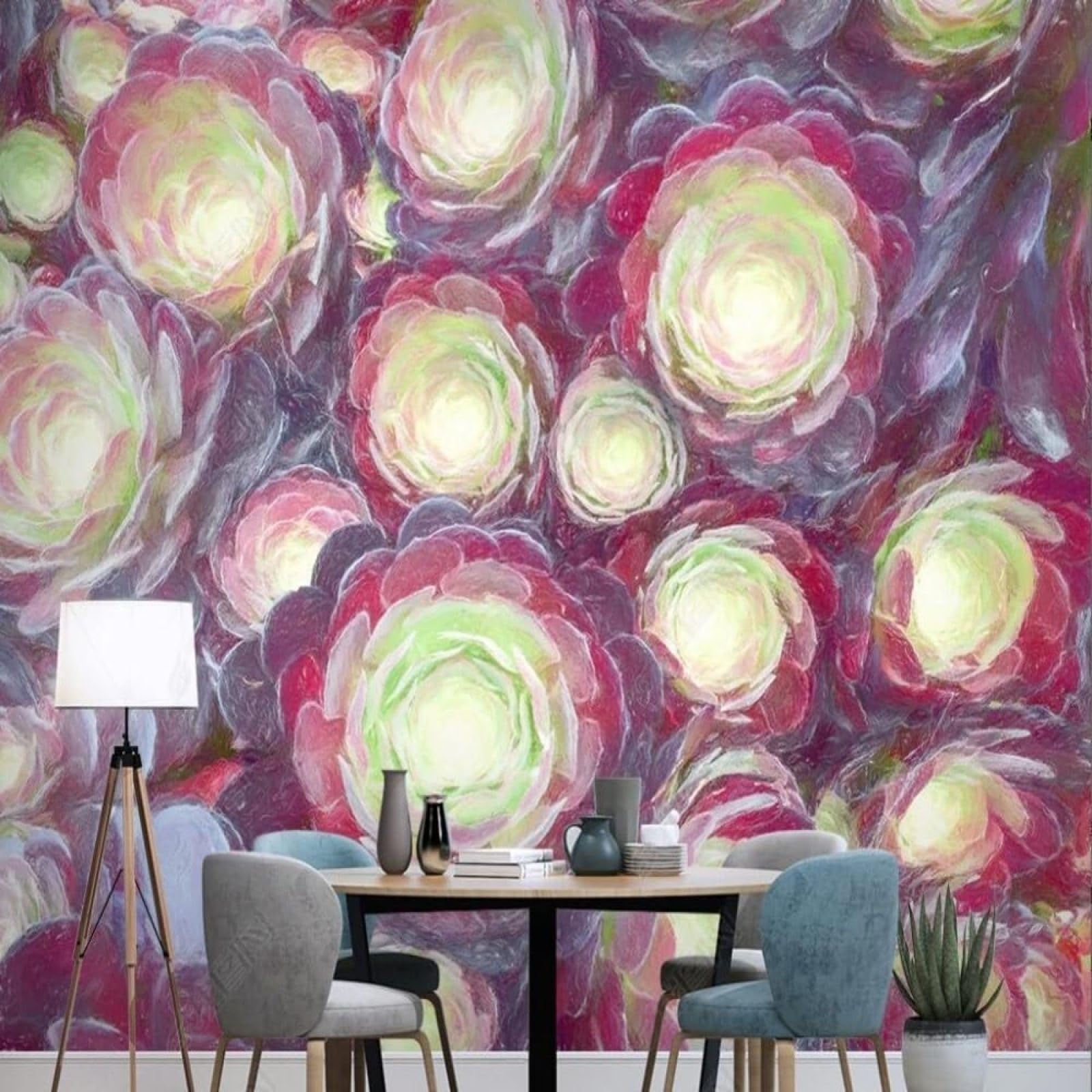 Papel pintado suculentas 3D con textura de seda premium 250x170