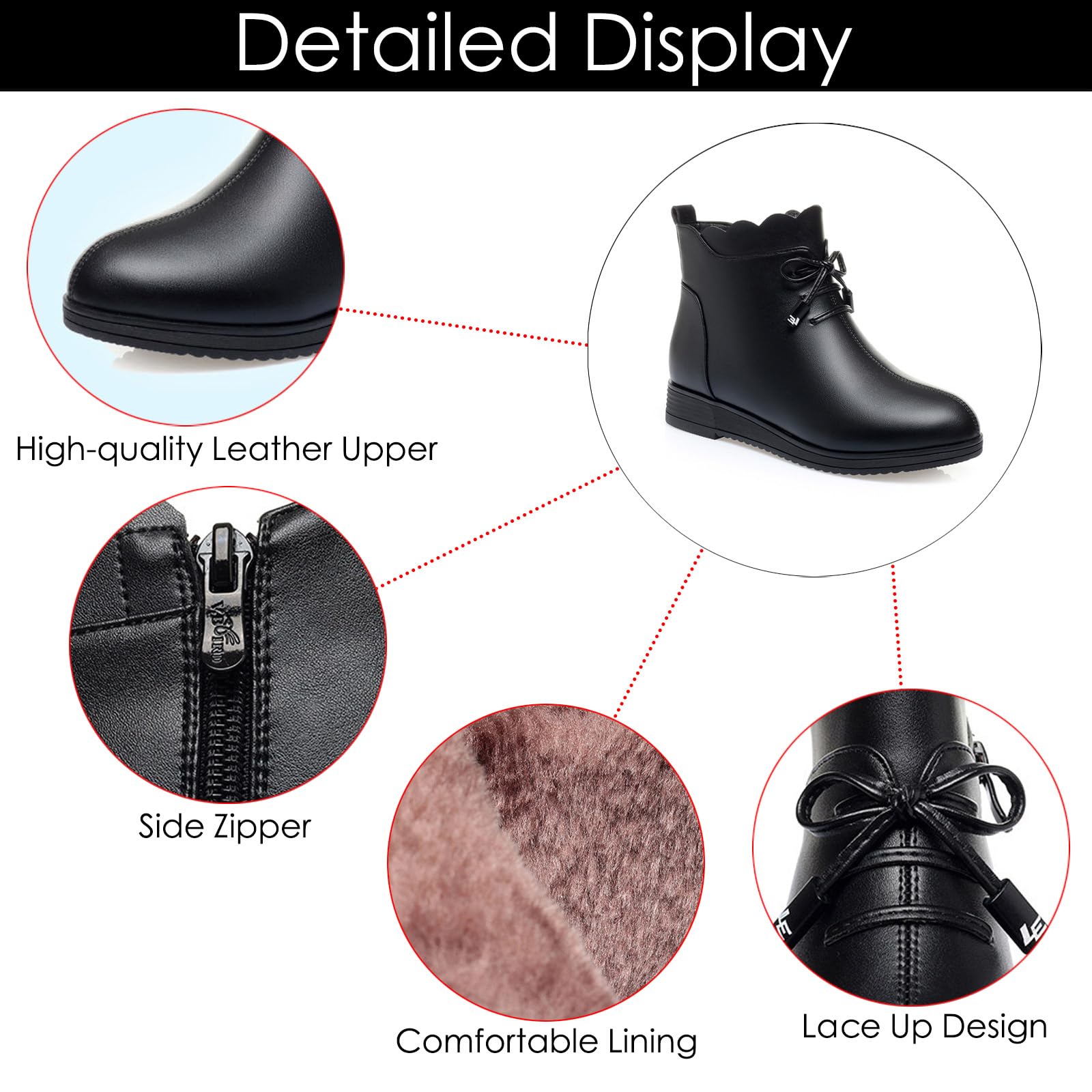 Botines ortopédicos de piel auténtica con cordones para mujer, con plataforma de cuña, botas de invierno cálidas con cremallera lateral y forro de piel