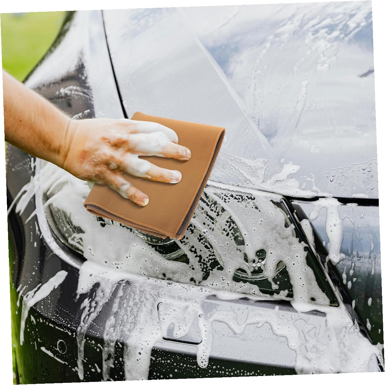 Double-Sided Microfiber Car Wash Towels, Thickened Absorbent Detailing Cloths 30x60cm, Grey-Beige Car Drying Towels for Interior and Exterior Cleaning