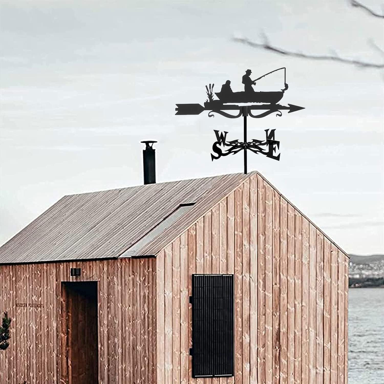 Metal Weather Vane, Weather Vane for Garden, Fisherman Train Boat Metal Weathervane All Steel Construction Wind Direction Indicators Outdoor Farm Wind Vane Roof Decoration