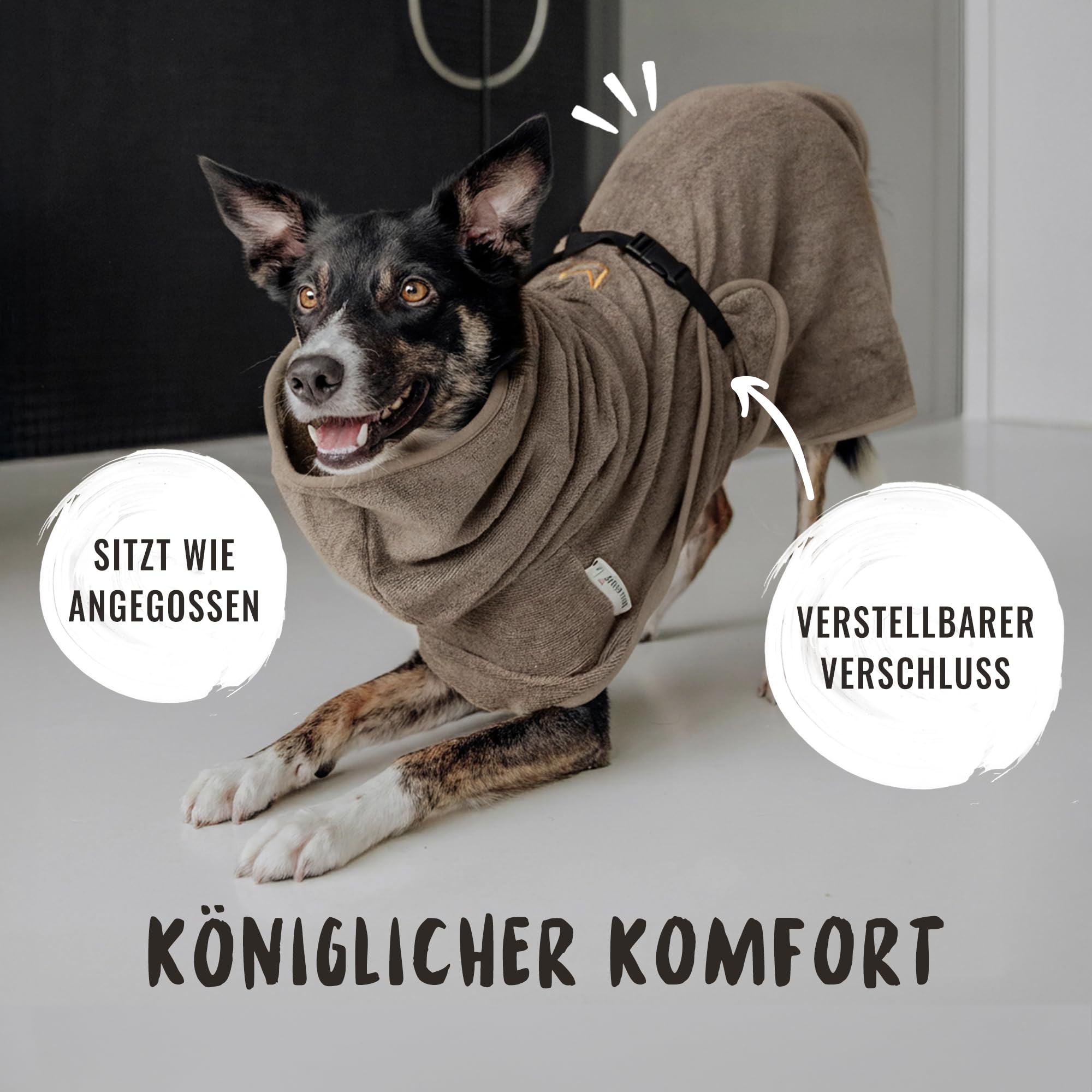 Rudelkönig Hundebademantel aus 100% Baumwolle - Saugstarker Bademantel Hunde groß - Kuscheliger Hunde Bademantel gross