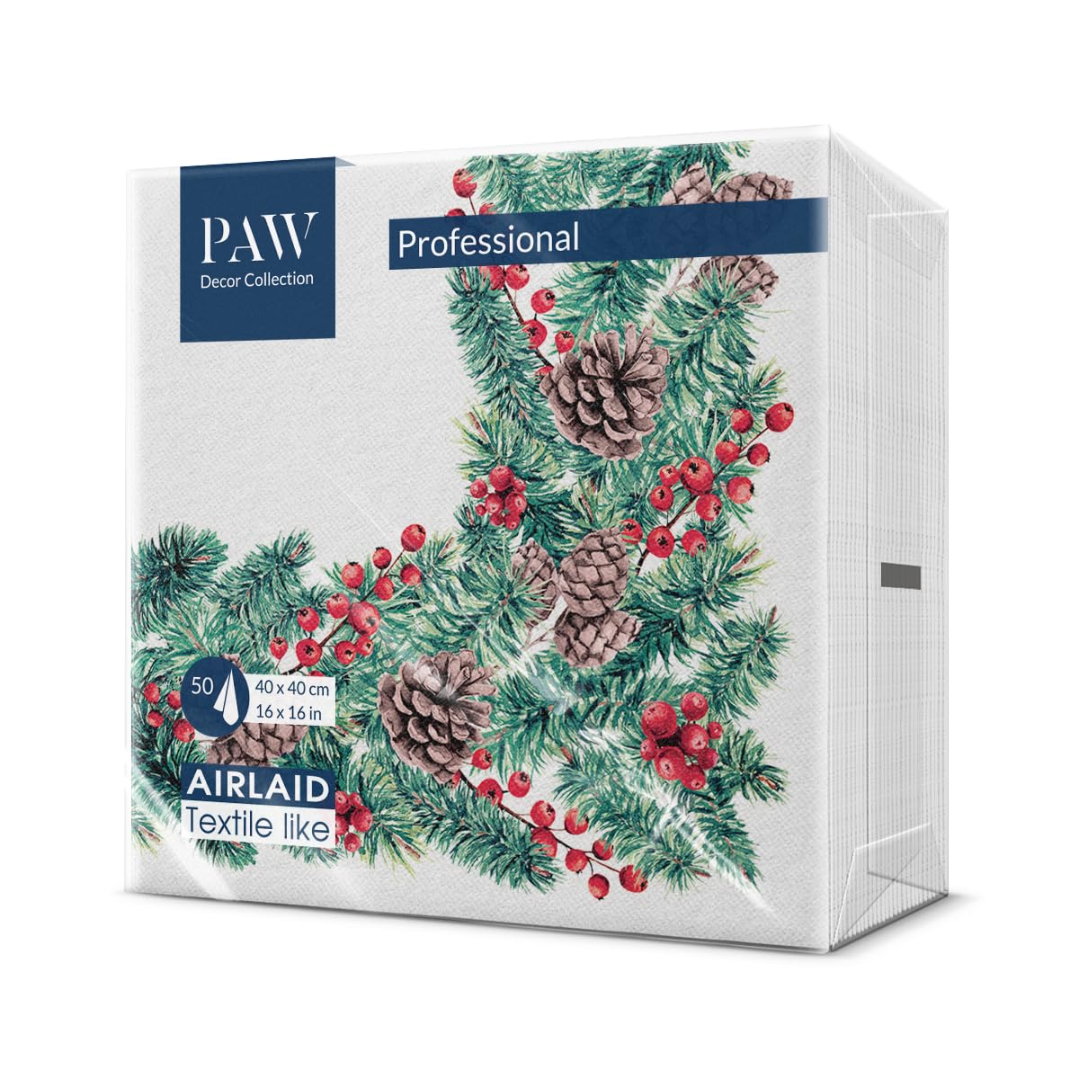 PAW - Airlaid serwetki (40 x 40 cm) I 50 sztuk I idealne na Boże Narodzenie, zimę, święta, Wigilia, zima, dekoracja stołu, serwetki Airlaid, przypominające tkaninę, gałązki zimowe, branże zimowe