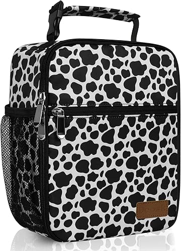 Deosk Lonchera reutilizable pequeña para hombres, lonchera portátil aislada para adultos, adecuada para escuela, trabajo, picnic (estampado de vaca)