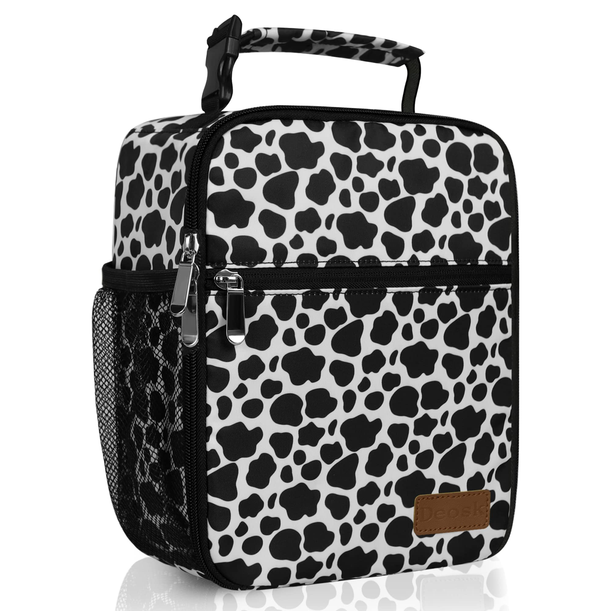 Deosk Lunch Bag Reusable Small Lunch Box for Men Insulated Portable Lunchbox for adults Suitable for School Work Picnic (Cow Print)