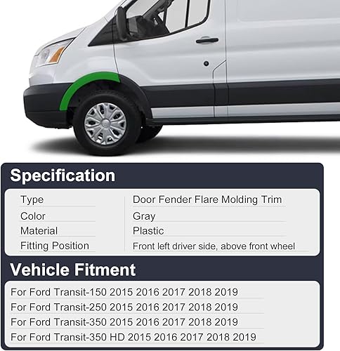 Miniatura 12 de Moldura para guardabarros de puerta delantera derecha, panel de arco de rueda, lado del pasajero, compatible con Ford Transit-150 Transit-250