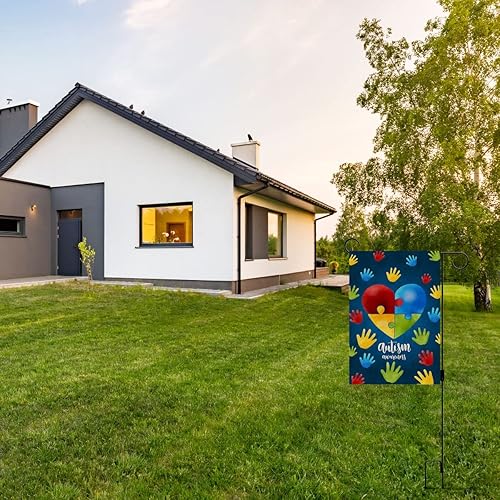Miniatura 4 de Nepnuser Bandera de lino para el jardín del Día de la Concientización del Autismo, decoración azul de abril Asperger, decoración rústica para