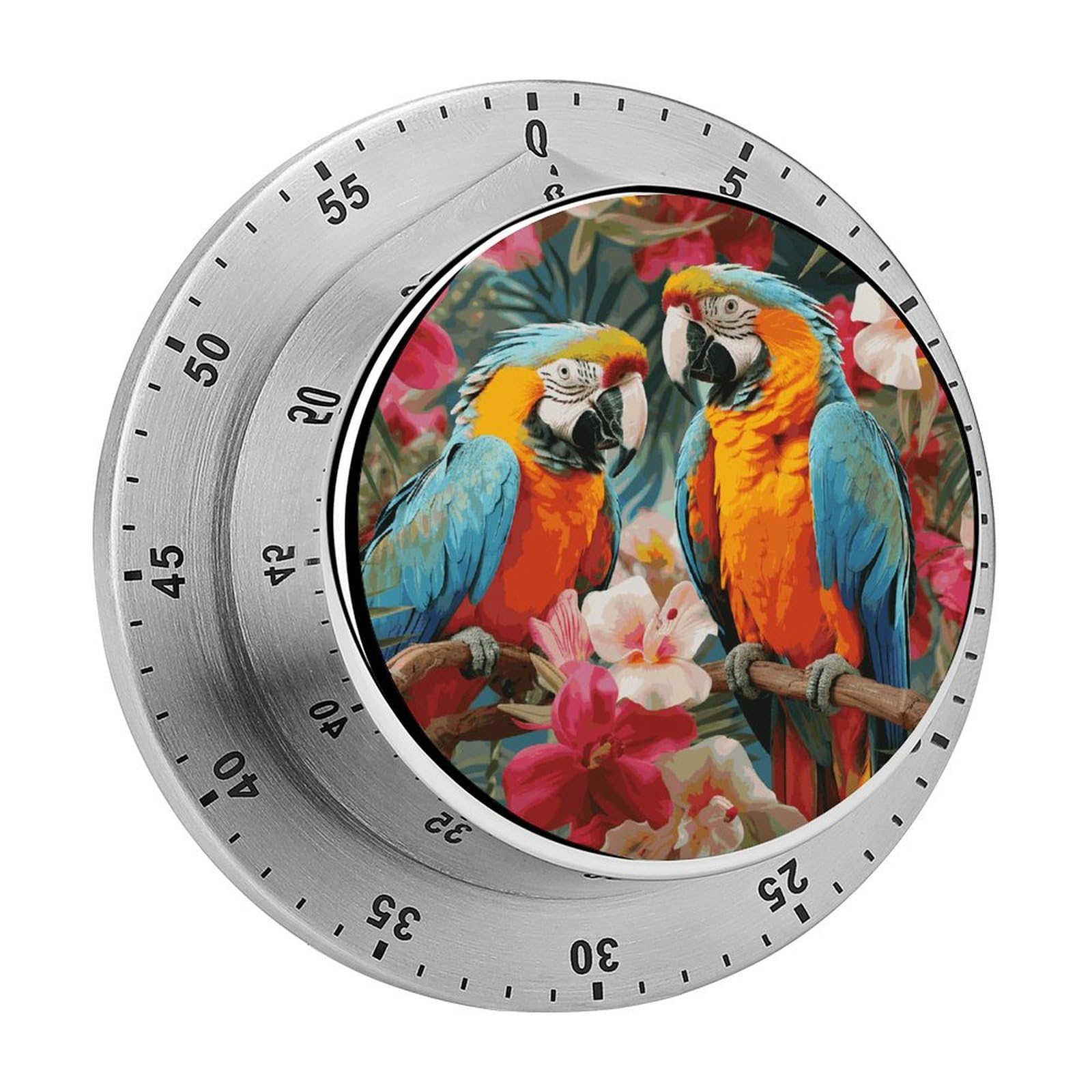 Tropical Plants and Parrots Manual Countdown Timer with Magnetic Base Visual Mechanical Timer for Classroom Home Study and Cooking
