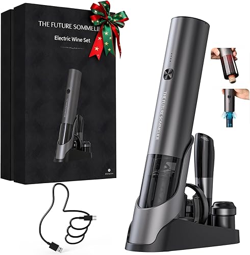CIRCLE JOY Juego de abridor de botellas de vino eléctrico recargable 7 en 1, juego de regalo de vino de aleación de aluminio con sacacorchos Set de