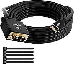 Mygatti HDMI to VGA Adapter Cable 2m, Unidirectional HDMI (source) to VGA (Monitor), Male/Male, D-SUB 15 Pin Full HD/1080P, for Monitor, Projector, PC, HDTV, with 5 Cable Ties