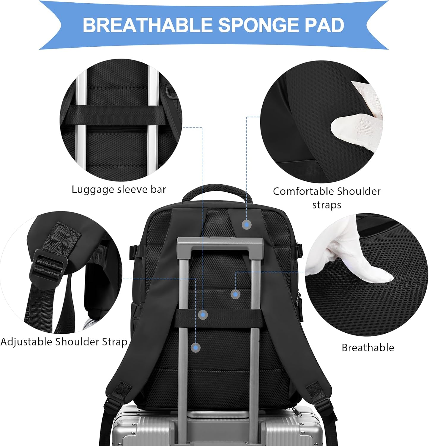 coowoz Black Travel Backpack For Women Men Airline Approved,Carry On Backpack,Large Hiking Backpack Waterproof Outdoor Sports Rucksack Casual Daypack Fit 15.6 Inch Laptop Backpack College Backpack