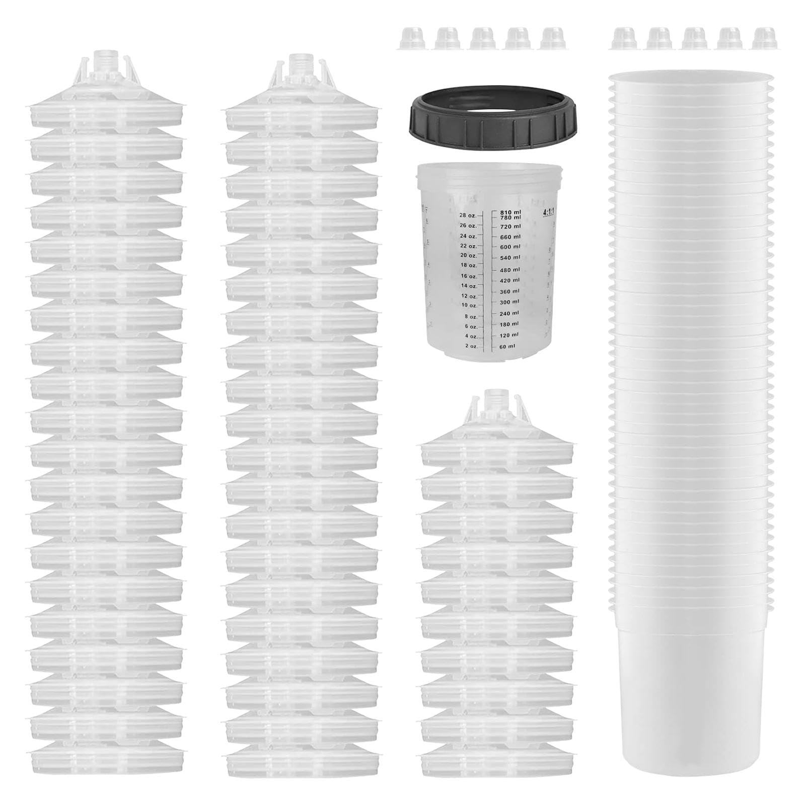 Vasos Mezclar Pintura - Vasos Para Mezclar Pintura Con - Kit De Taza | Pulverizadora De Pintura Portátil De 50 Piezas | Revestimientos Simples Para Vasos De Pulverizador De Pintura Con Tapones,