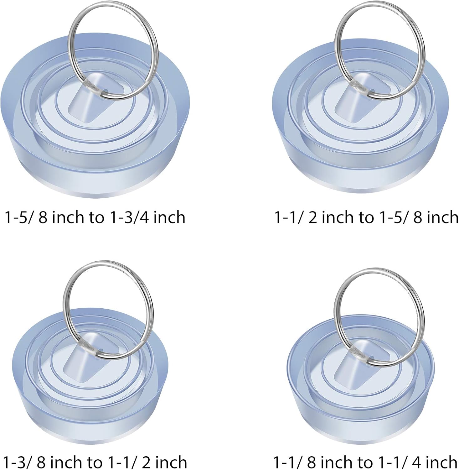 Zonon 4 Pieces Drain Stopper Silica Gel Sink Stopper Drain Plug Sink Stopper Plug Stopper with Hanging Ring for Bathtub, Kitchen and Bathroom, 4 Sizes, Transparent : Home & Kitchen