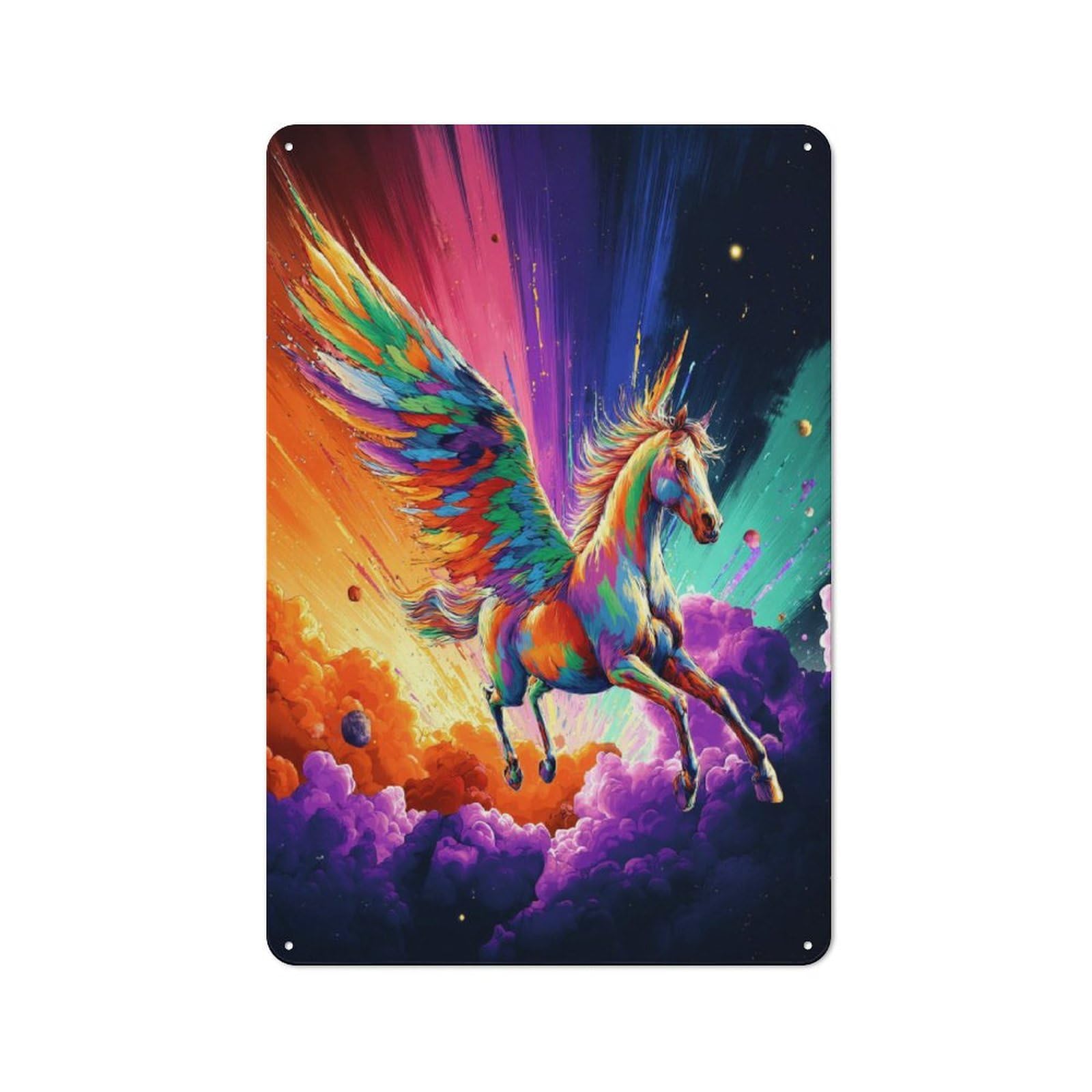 Junmoney Rainbow Pegasus In Space Tin Wall Plaque 30X20cm With For Hallway Wall, With Clear Retro Wall Decor Character