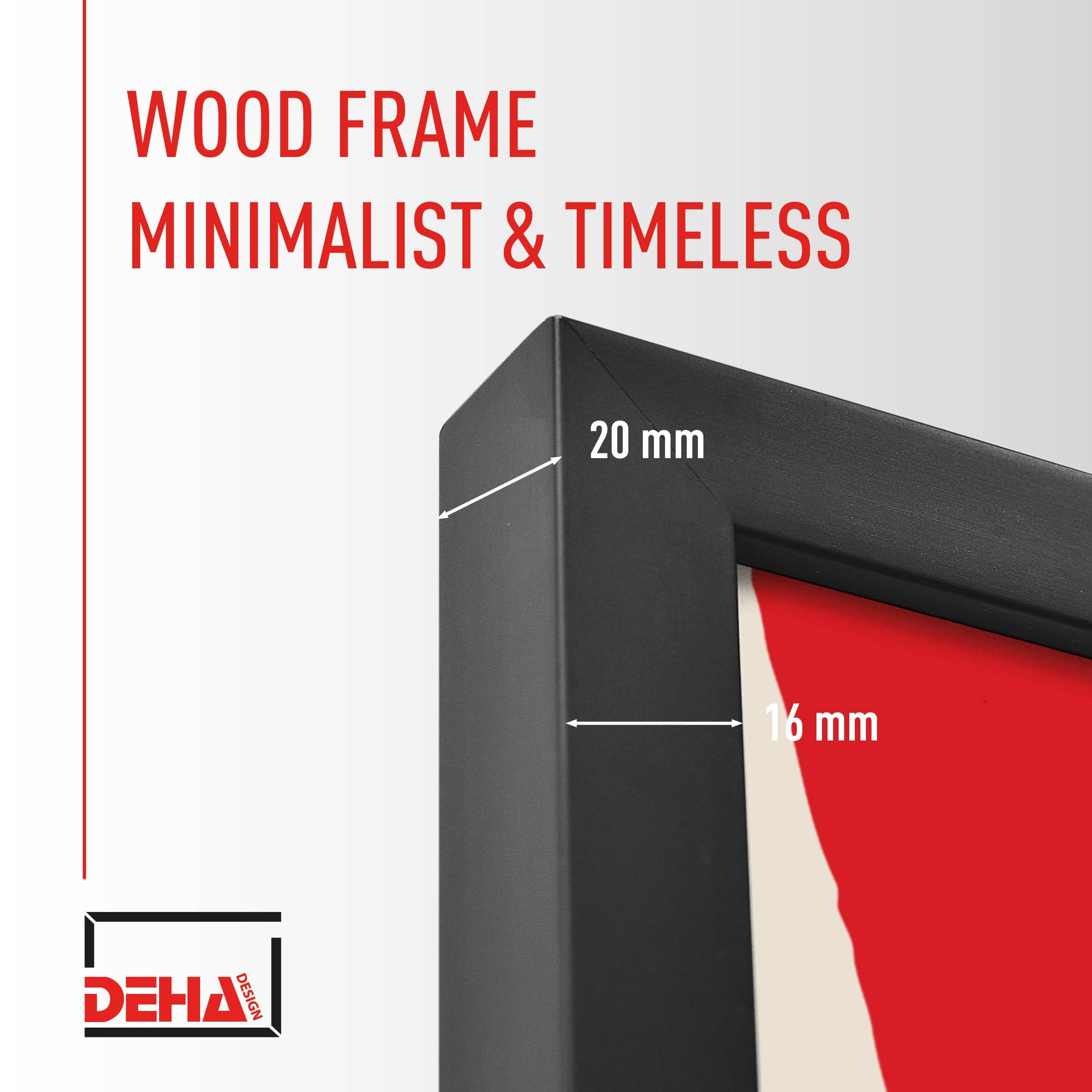 DEHA Design Fontana Wooden Picture Frame - A1 (59.4x84.1 cm) – Black - with Synthetic Glass and Push/Turn Clips