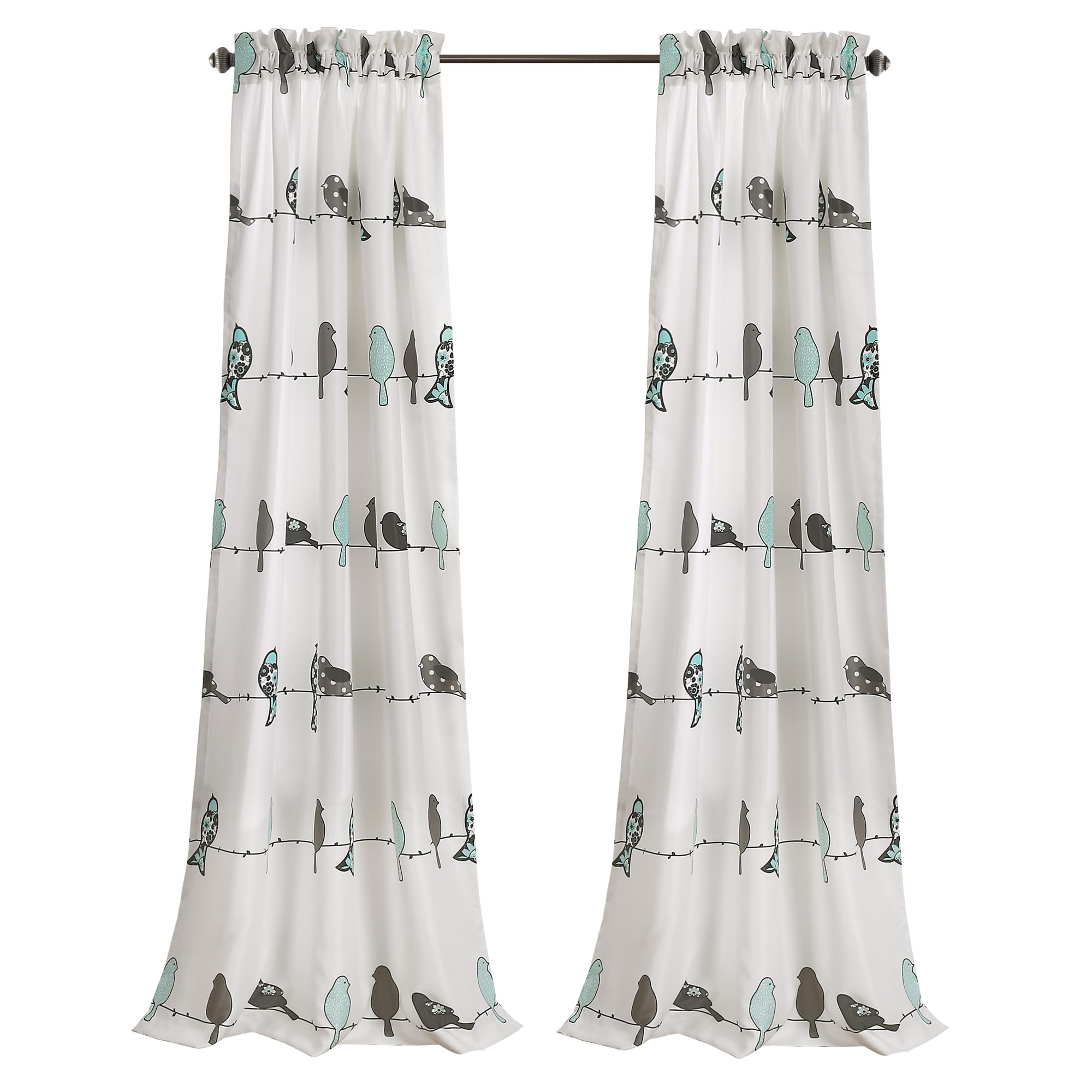 Lush Decor Rowley Birds Vorhänge, verdunkelndes Fensterpaneel-Set für Wohnzimmer, Esszimmer, Schlafzimmer (Paar), 132 x 240 cm, blu e grigio