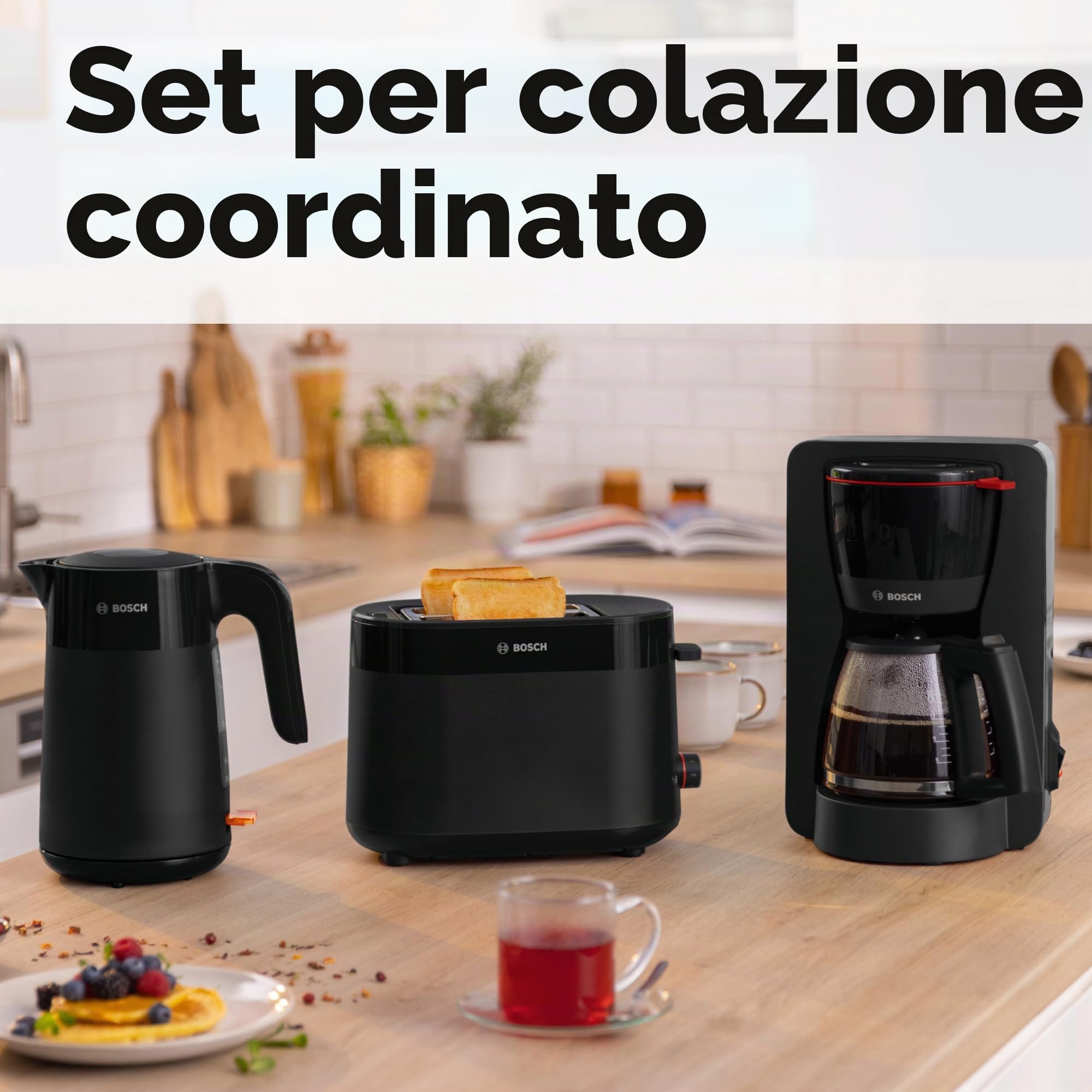 Bosch MyMoment TAT2M123 - Tostapane compatto, con funzione di scongelamento, con funzione di scongelamento, funzione di sollevamento, centraggio del pane, perfetto per 2 fette, 800 Watt, nero opaco