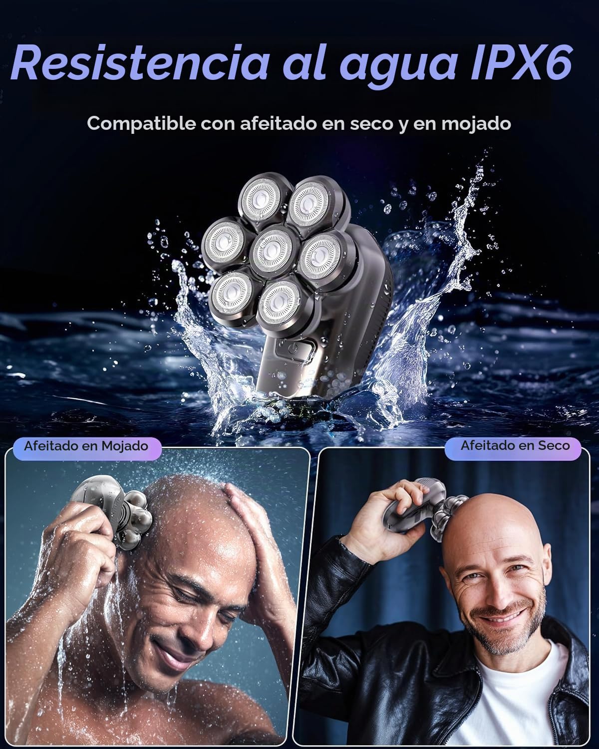 Afeitadora Cabeza Hombre, 2 Modos Magnético 7D Afeitadora Cabeza Barba, Maquina Afeitar Cabeza para Hombre Magnético, IPX7 Impermeable, para Uso en Seco y Húmedo, con Pantalla LED, USB-C Recargable
