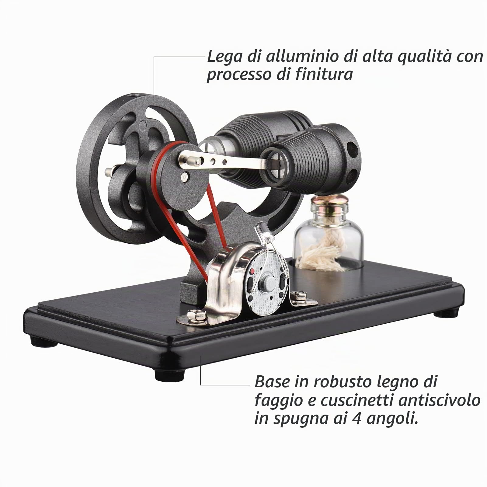 Bisofice Modello di Motore Stirling ad aria calda con luce a LED, Progettazione Volante di inerzia, Modello di sperimentazione Scientifica, Giocattolo educativo DIY per Insegnanti, Adulti e Bambini