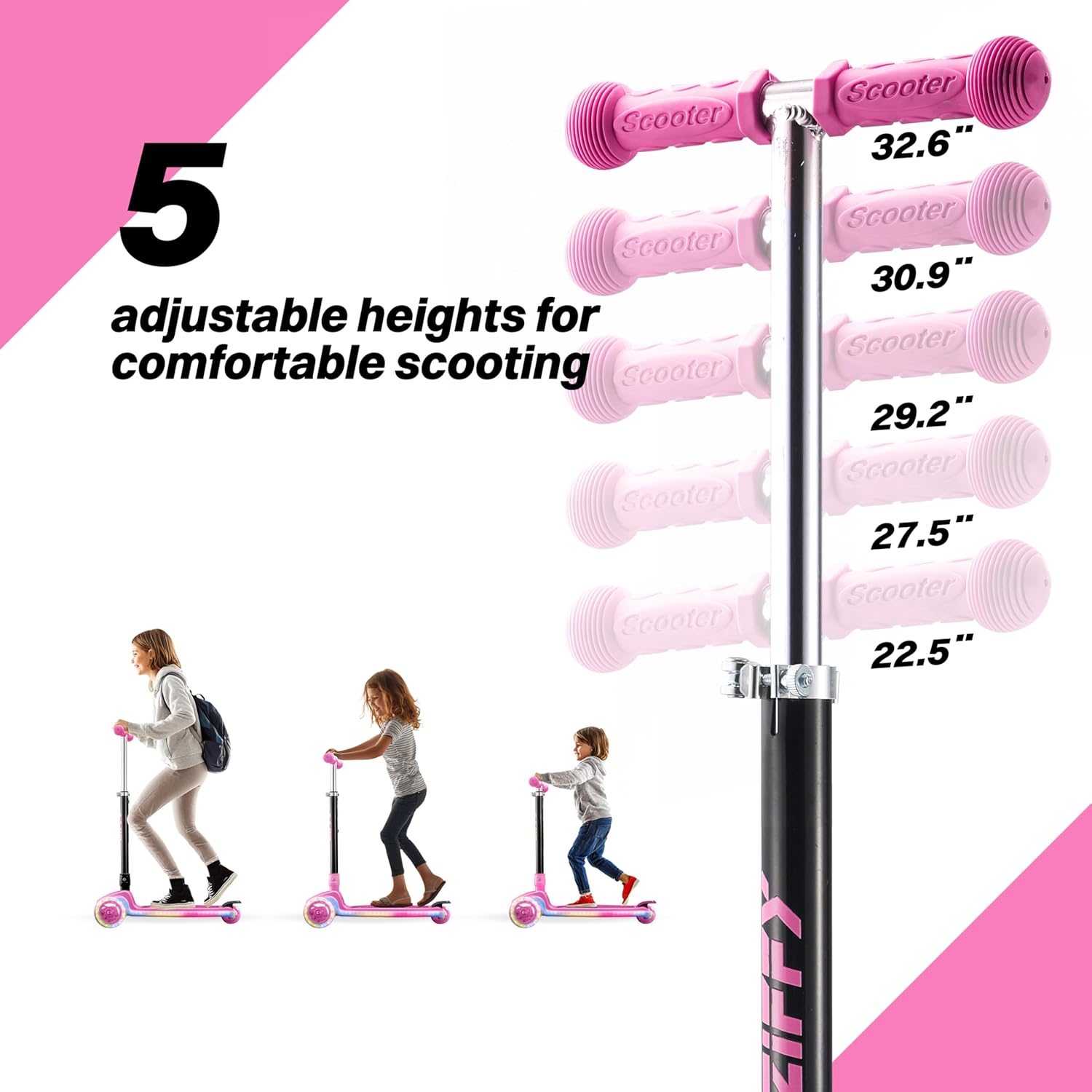 ZIFFY Multicolor 3 Wheel Scooter for Kids 3-5, Toddler Kick Scooters with LED Light-Up Wheels for Boys and Girls, 5 Adjustable Height and Lean-to-Steer Design, Support up to 110 lbs by JOVA - Image 4