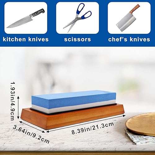 Miniatura 4 de YuGtcen Afilador de cuchillos de piedra afilada 2 piedras de afilado de grano lateral 4001000 kit de afilado de piedra húmeda kit de afilado de