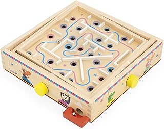 Janod J03371 Wooden Toy Labyrinth Children and Adults Traditional Toy Marble Run 2 Metal Balls Included Promotes Concentration and Skill from 5 Years