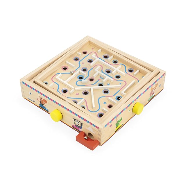 Janod Juego Laberinto de Madera para Niños y Adultos - Juguete Tradicional - Carrera de Canicas