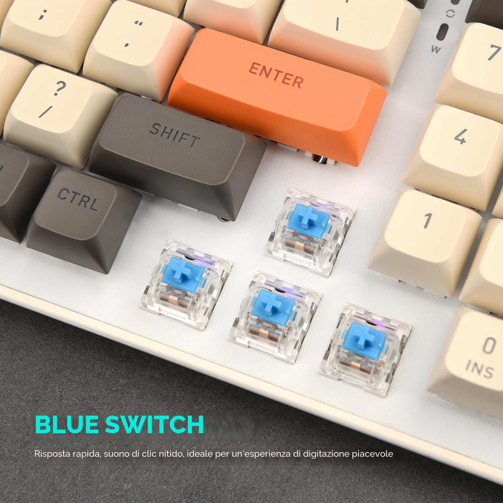 Rii Tastiera da gioco RK909 cablata Manchine, tastiera compatta per PC con blocco numerico, layout 96% 100 tasti con retroilluminazione, interruttore rosso per Mac/Windows/Chrome/Linux