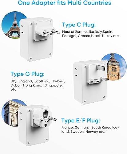 Miniatura 4 de kakyanill - Adaptador de enchufe de viaje europeo, adaptador de enchufe europeo plegable 7 en 1 con 4 salidas de CA, 3 puertos de carga USB,