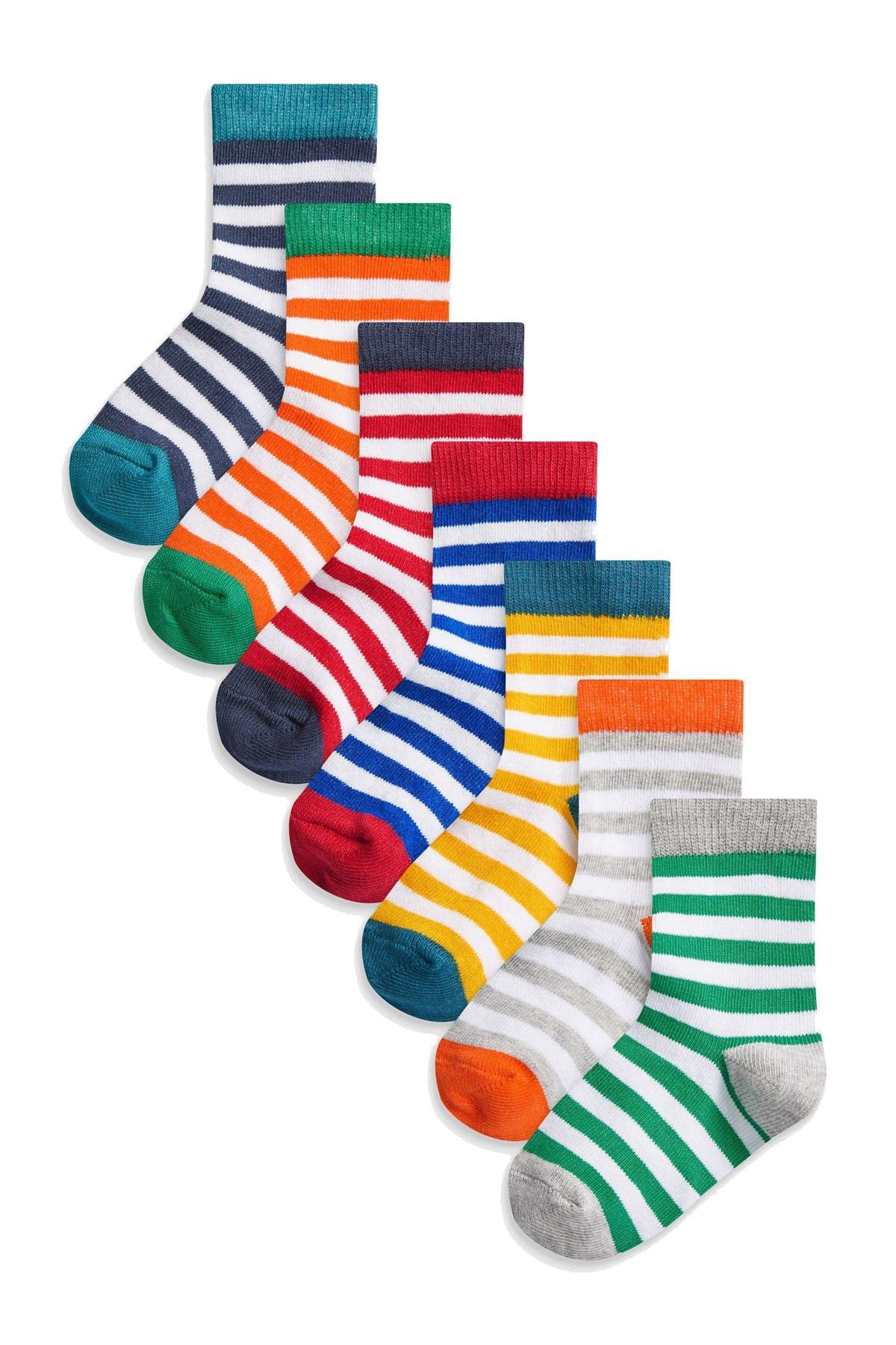 K Collection Assorted Colors Kids Ex Store Socks - 7 Pack - Cotton Rich - Stripe Design Socks - Assorted Colours - Uk Shoe Size 12-3