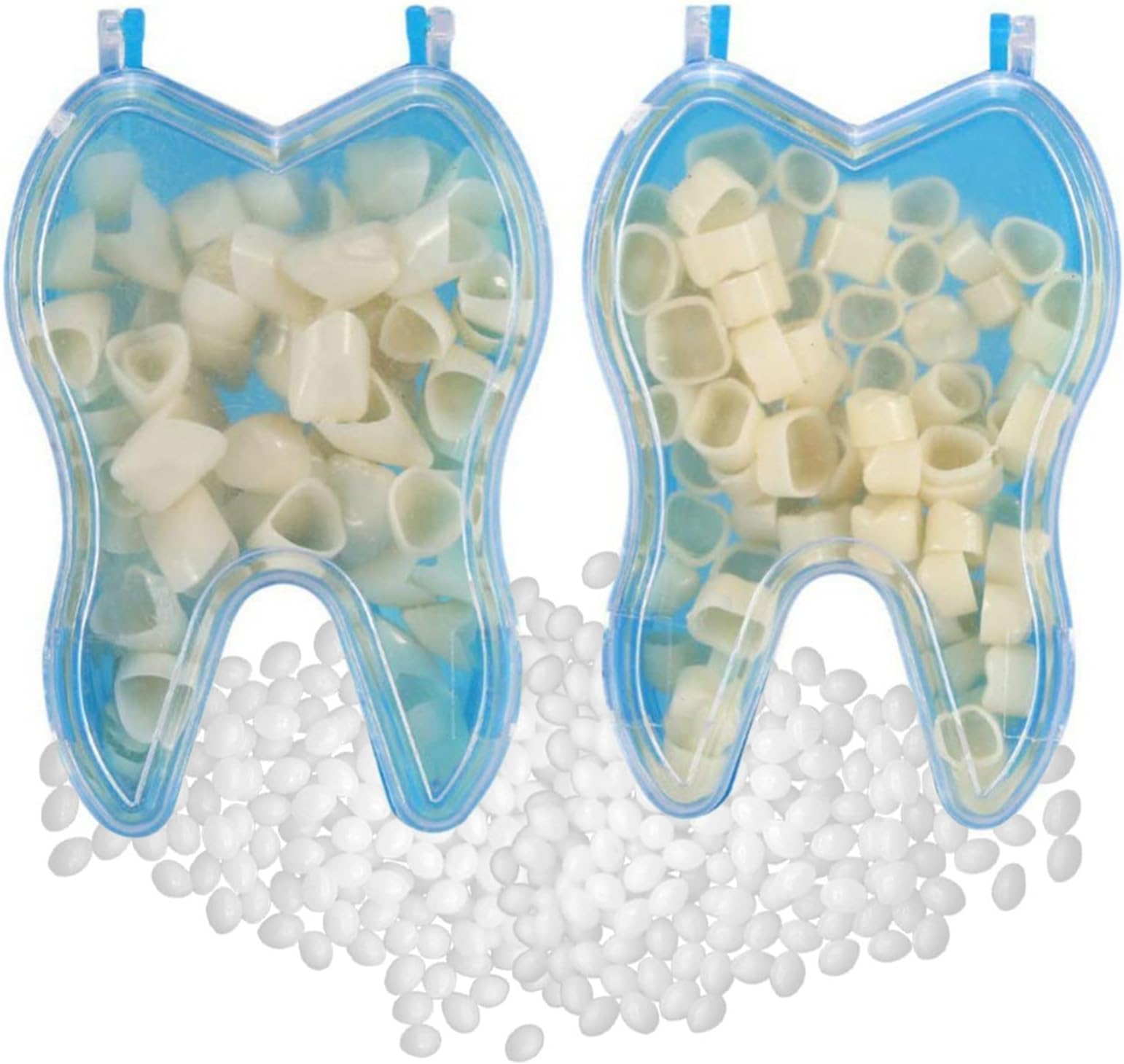 Dental Temporary Tooth Cap Crown Veneers Front Back Anterior and Molar Posterior Teeth with Tooth Repair Thermal Beads Cap Filler for Missing Broken Teeth (50 Pcs Front Teeth and 50 Pcs Back Teeth)