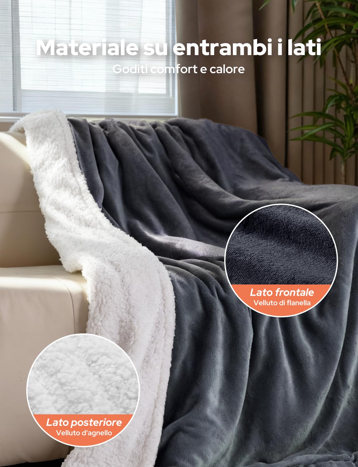 Coperta Termica Elettrica 200x180cm,Schermo LED-10 Livelli Temperatura,9 Impostazioni di Timer,Microfibra+Pile di Agnello,Lavabile,Riscaldamento Rapido,Spegnimento,Automatico-Grigio Scuro