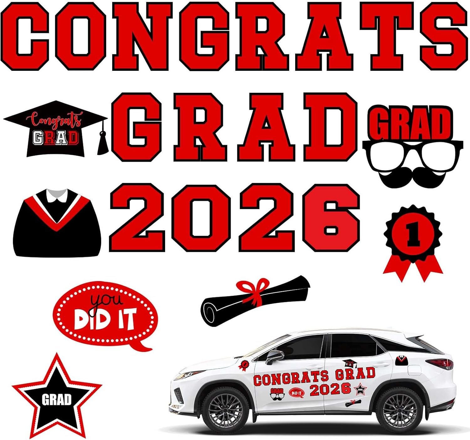 23 Imanes Graduación 2026 Rojo Negro Decoración Coche Nevera