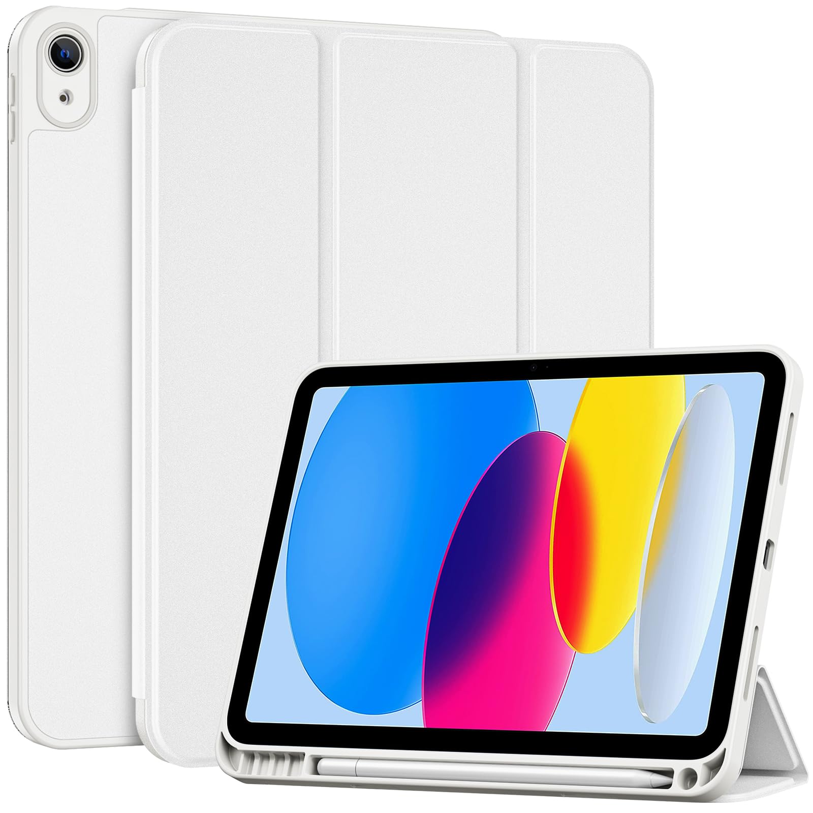 ProCase Hülle für iPad A16 11. & 10. Generation (2025/2022) mit Stifthalter – Leichte & Dünne Schutzhülle mit Smart Cover – Wolkenweiß