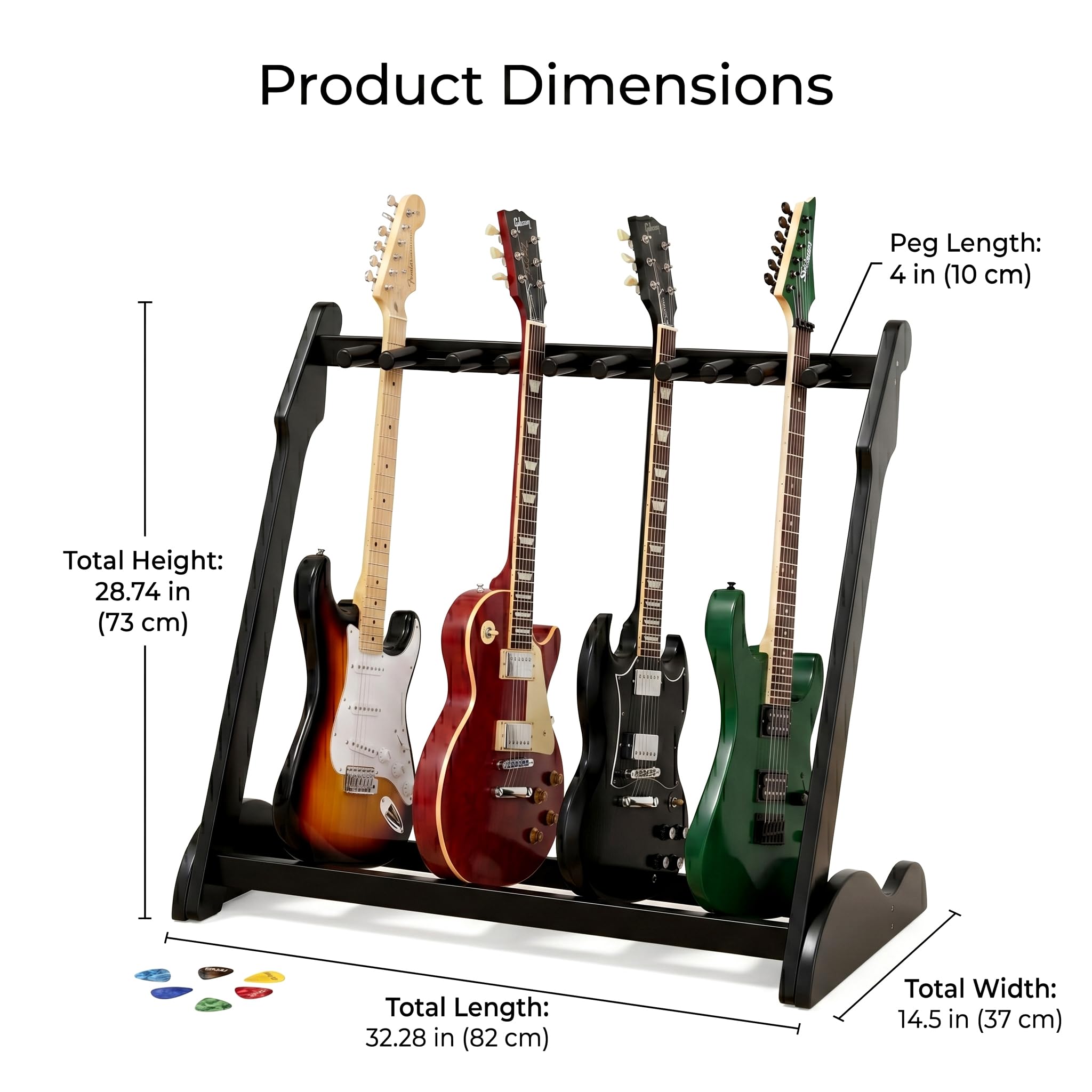 Gitarrenständer für 9 Gitarren, verstellbarer Abstand, Bambus-Gitarrenhalter für Akustik-, Elektro- und Bassgitarren, stabiler Dreieck Multi-Gitarrenbodenständer mit Schaumstoffschutz