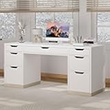 MaverickFurni White Desk with 7 Drawers, 54 Inch Executive Desk with Drawers for Bedroom, Home Office Desk with Drawers for Work Writing Study, Small Spaces