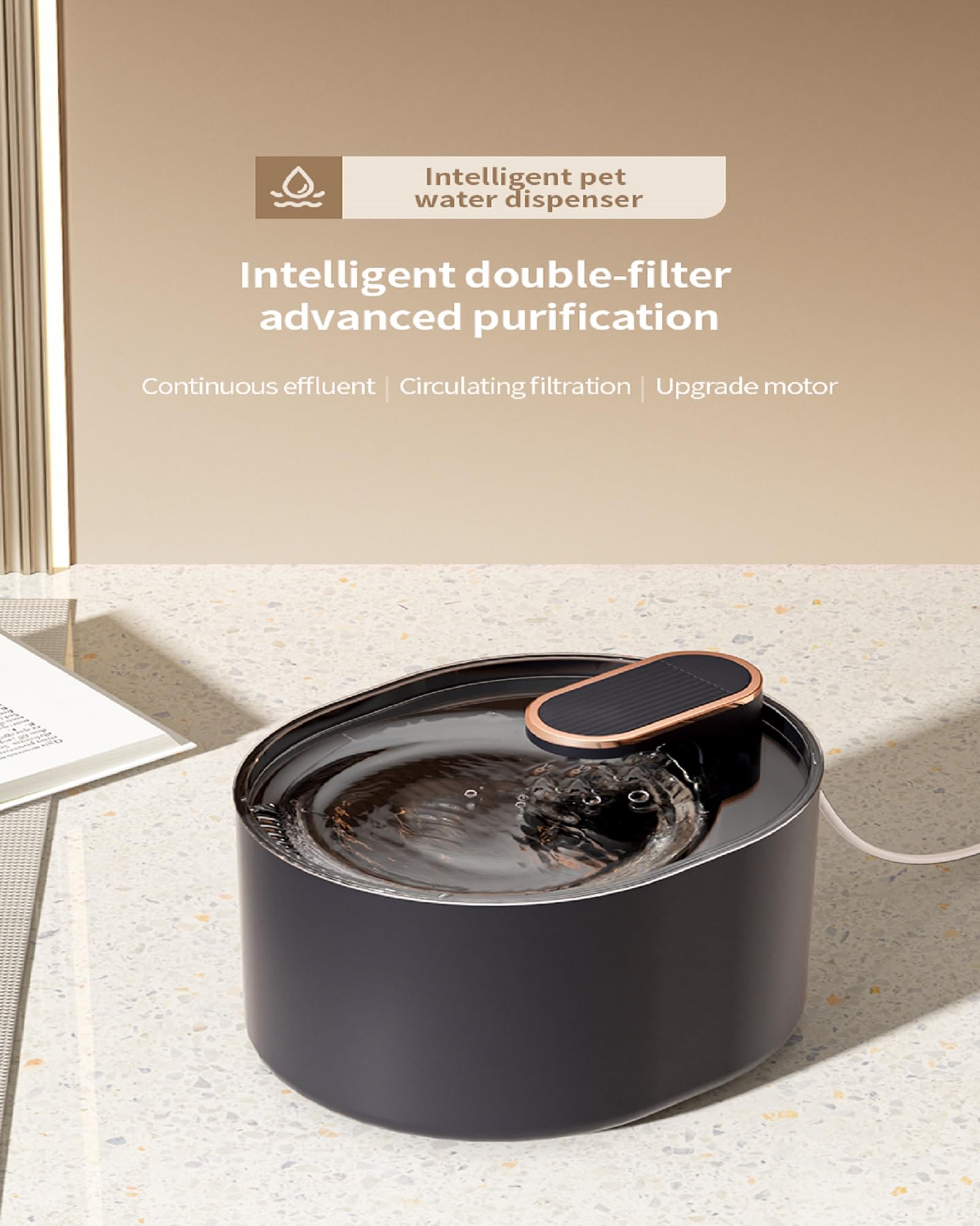 Dogbed4less Pet Water Fountain with Automatic Three-Layer Circulation Filtration Purification Water Dispenser and Smart Quiet Pump for Cats, Dogs, Multiple Pets - Large 101oz/3L - image 4