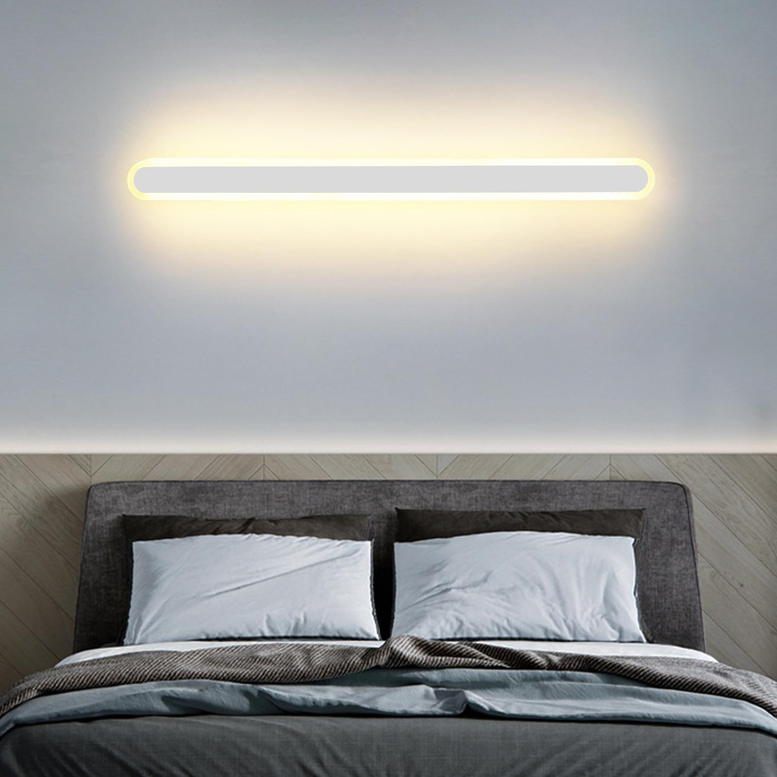 Nowoczesna owalna żelazna i akrylowa lampa ścienna, długa taśma, do sypialni, korytarza, salonu (neutralne czarne światło, 120 cm)