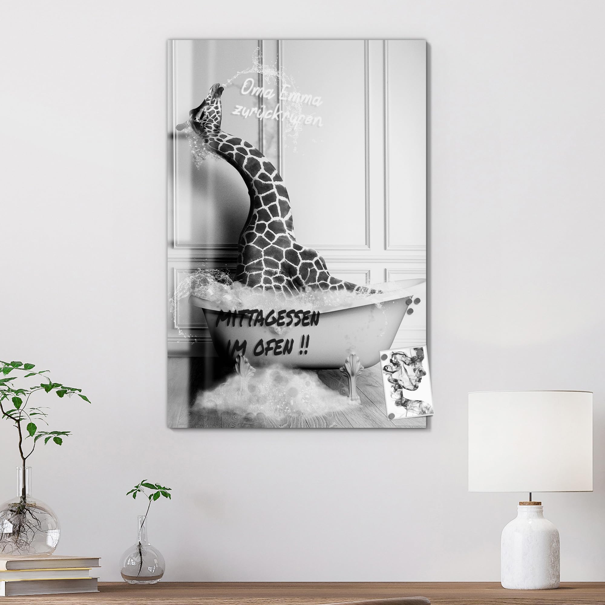 DEQOART Pizarra magnética de cristal, 60 x 90 cm, diseño "humorvolle Wildnis", pizarra magnética de cristal, incluye imanes, bolígrafo y paño para cocina y oficina, pizarra magnética y se puede