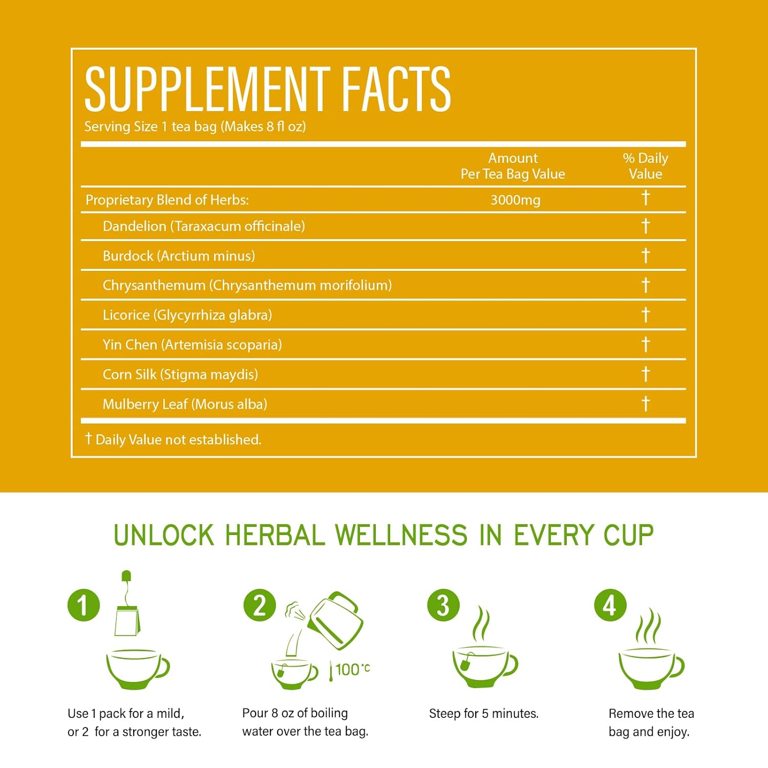 TisaFlor Roasted Dandelion Root Tea Bags for Liver Detox Cleanse, Digestion & Immunity, 7-in-1 Herbal Tea with Burdock Licorice Corn Silk - Te de Diente de Leon, 50 Bags -Naturally Caffeine-Free. - Image 2