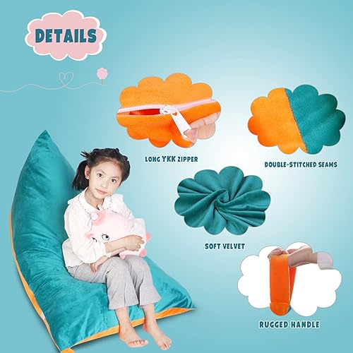 Miniatura 50 de LOLOMLO Funda para puf de almacenamiento de animales de peluche, terciopelo rosa, organizador de asiento para niños, adolescentes y adultos, sofá