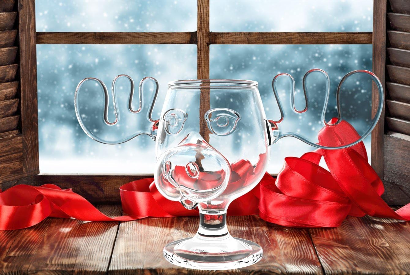 Cultica Schöne Bescherung Elchglas aus Glas National Lampoons Christmas Vacation Moose Mug offiziell lizensiert in Warner Brothers Fotobox mit Griswold Weihnachtsmütze wie im Film Küche, Haushalt & Wohnen