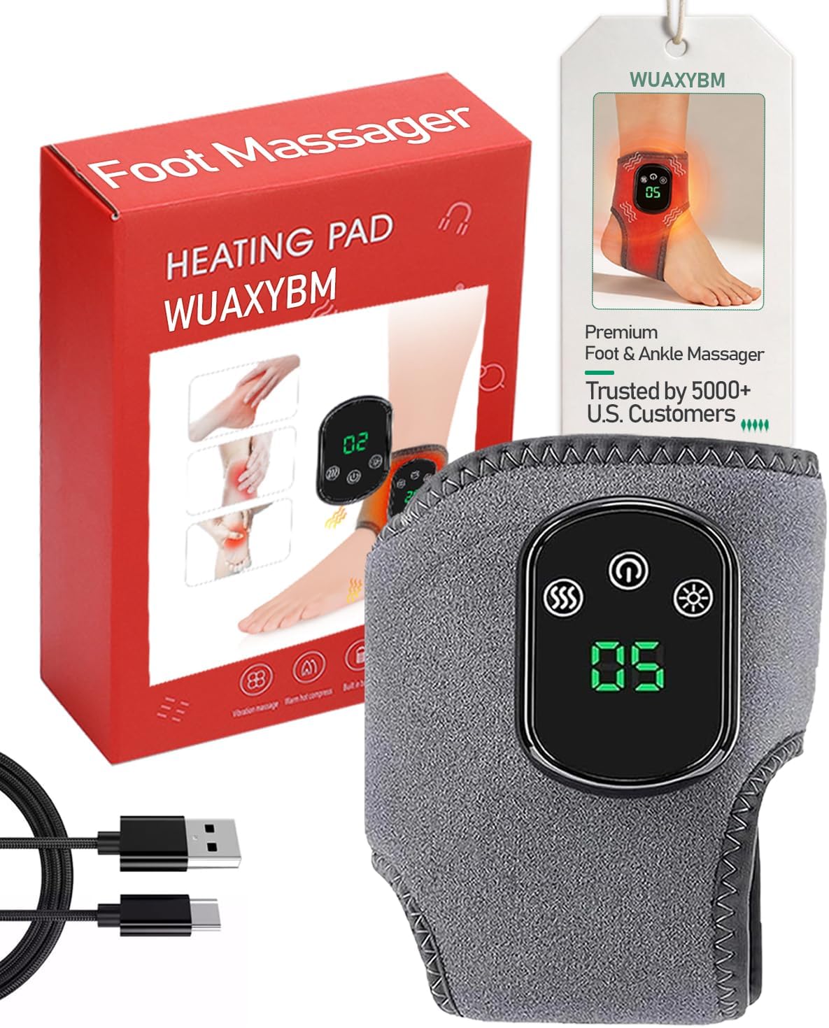 Foot Massager with 5 Heat Levels, Electric Heated Triple Vibration Feet & Ankle Massager for Pain Relief, Portable Heating Foot Massage for Mom & Dad, Valentine’s Day Gift 2026(Grey 1PC)