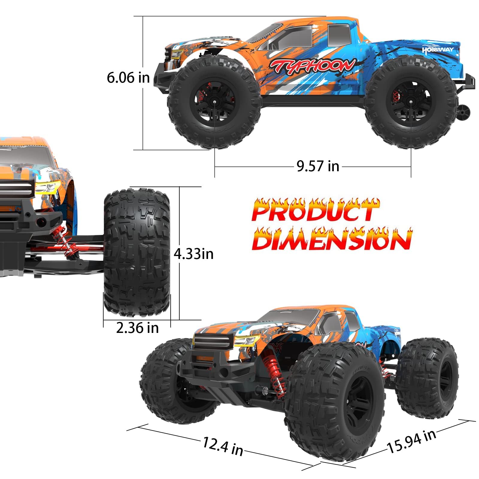 RC Cars for Adults High Speed 60KM/H, 1:10 Scale Large All Terrain RC Truck, 25+ Min 4WD Hobby Grade Electric Vehicle with 2.4GHz Radio Remote Control, 4X4 Waterproof Off-Road Truck for Boys