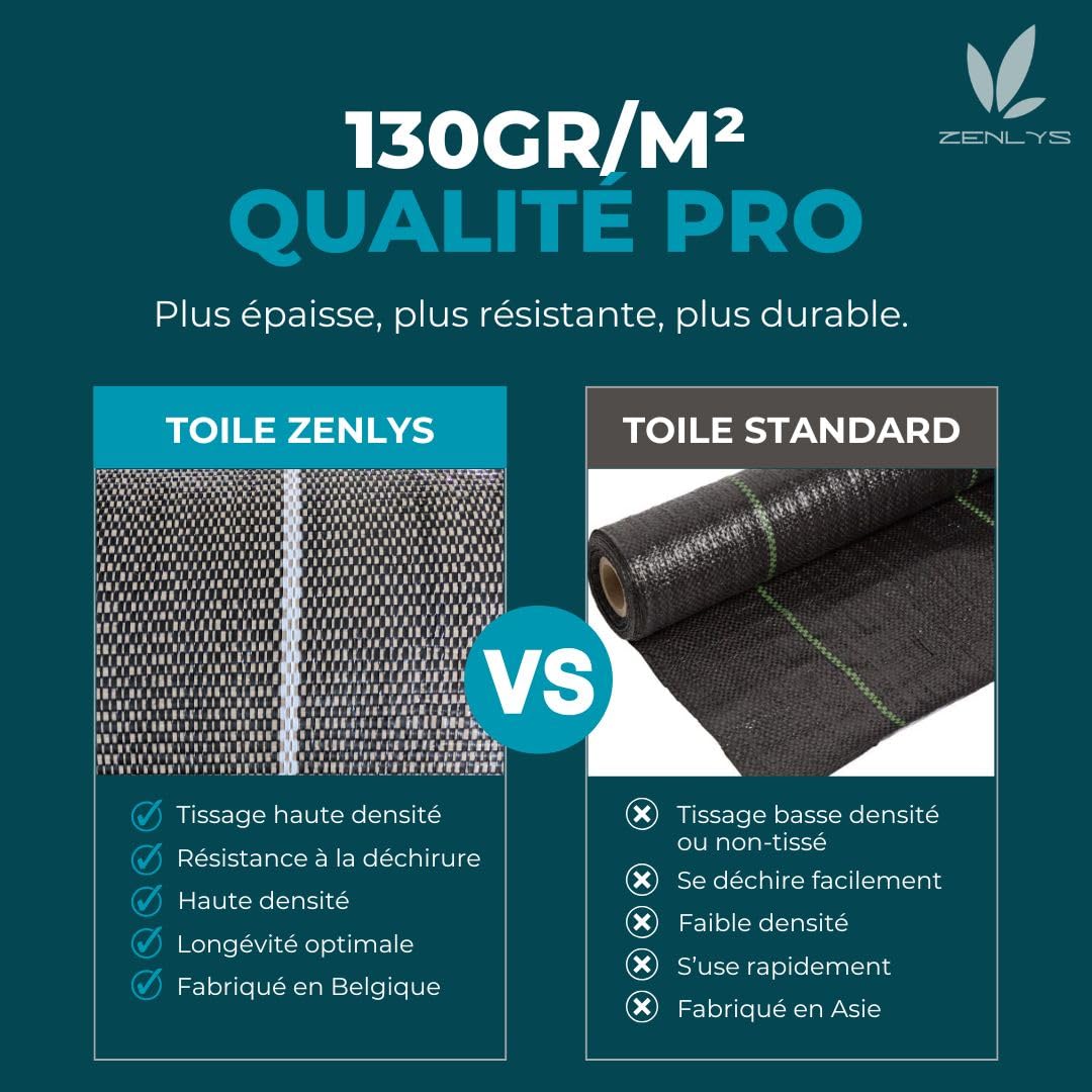 Grande Largeur 130gr m2 Toile Bache de paillage Marron tissée Anti-Mauvaises Herbes Largeur 5,15m Longueur 10m