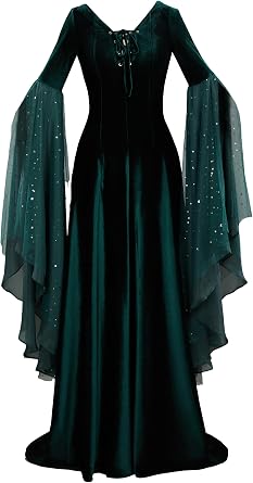 daizbella Renaissance Dress Women Retro Elegant Velvet Gown Medieval Dress Fantasy Medieval Costume