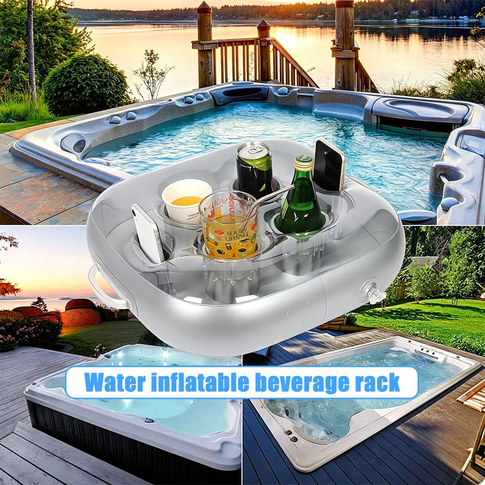 Pływający uchwyt na napoje, akcesoria do basenu i jacuzzi, nadmuchiwany uchwyt na napoje, 6 przegródek, kwadratowy, pływający uchwyt na napoje do zabawy w basenie, na imprezę, jacuzzi